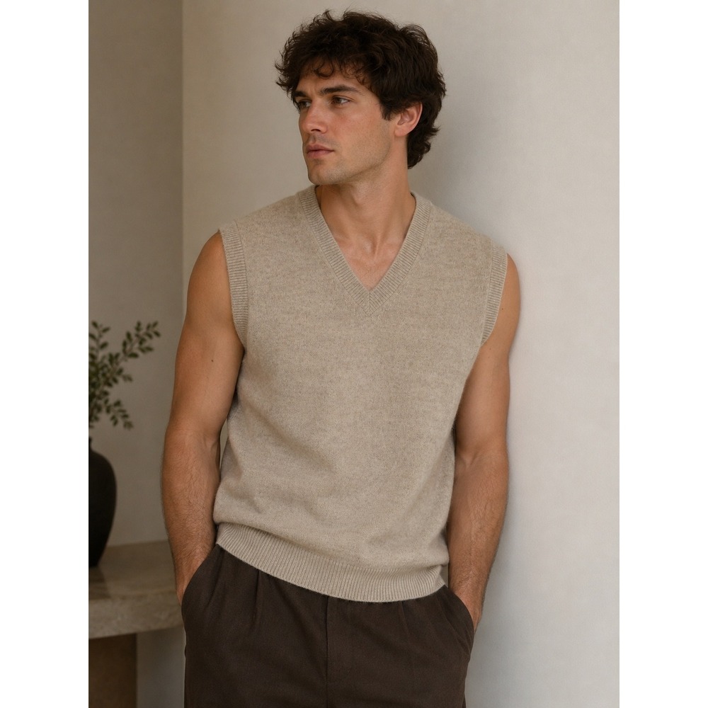 LL Bean Sweater Vest XXL Tall Beige Lambswool Knit Preppy Grandpa Natural Minima